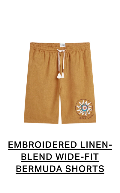 Embroidered Linen-Blend Wide-Fit Bermuda Shorts