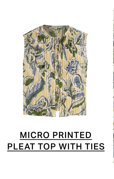 Micro Printed Pleat Top With Ties