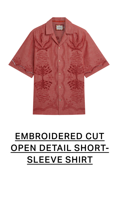 Embroidered Cut Open Detail Short-Sleeve Shirt