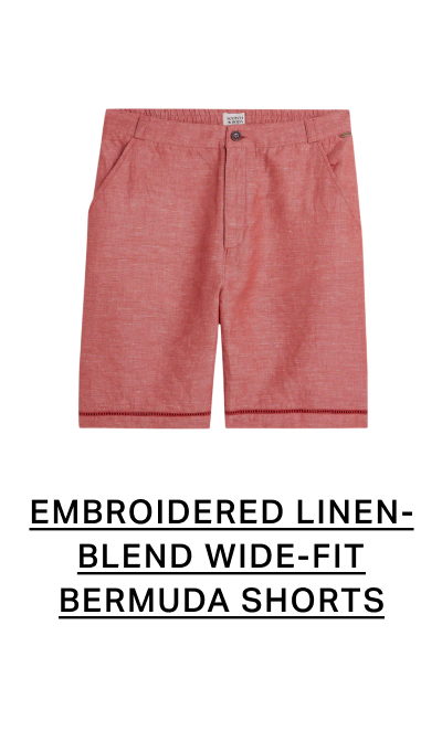 Embroidered Linen-Blend Wide-Fit Bermuda Shorts