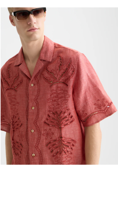 Embroidered Cut Open Detail Short-Sleeve Shirt