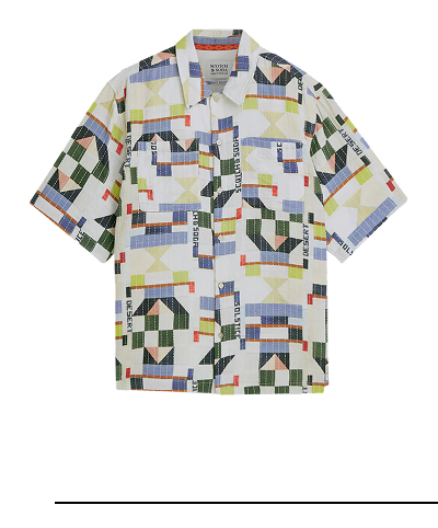Printed Stitched Relaxed-Fit Short-Sleeve Shirt