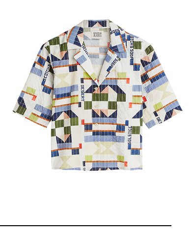 Stitch-Embroidered Printed Short Sleeve Shirt