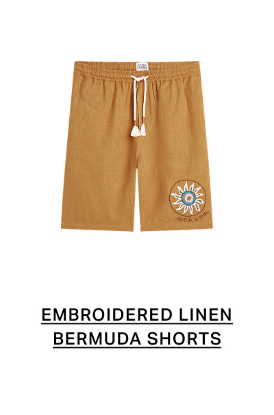 Embroidered Linen-Blend Wide-Fit Bermuda Shorts