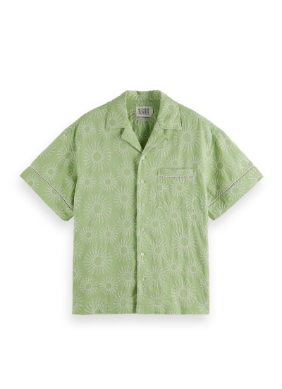 Relaxed-Fit Embroidered Linen-Blend Short Sleeve Shirt