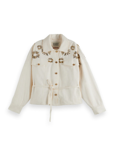 Embellished Belted Cotton Trucker Jacket
