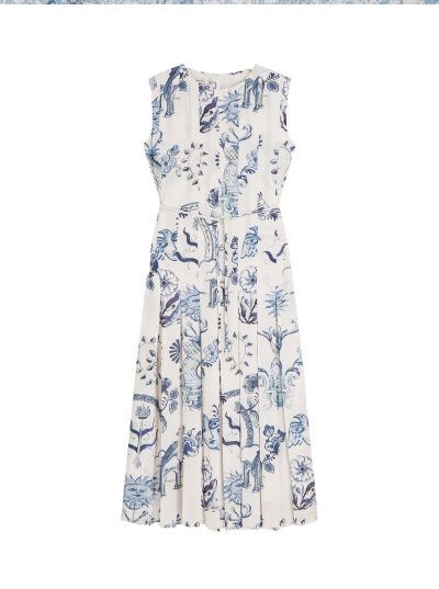 Scotch & Soda x Royal Delft Printed Pleated Ankle Length Dress