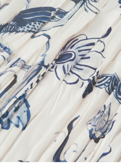 Scotch & Soda x Royal Delft Printed Micro Pleat Ankle Length Skirt