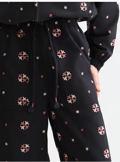 Noa High-Rise Wide-Leg Embroidered Pull-On Pants