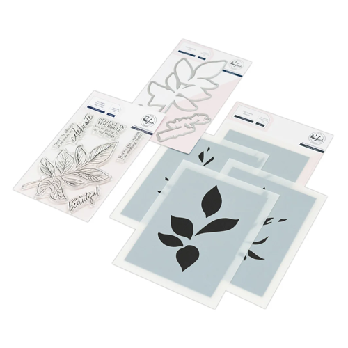 Pinkfresh Studio - Clear Photopolymer Stamps, Dies and Layering Stencils Bundle - Detailed Leaf