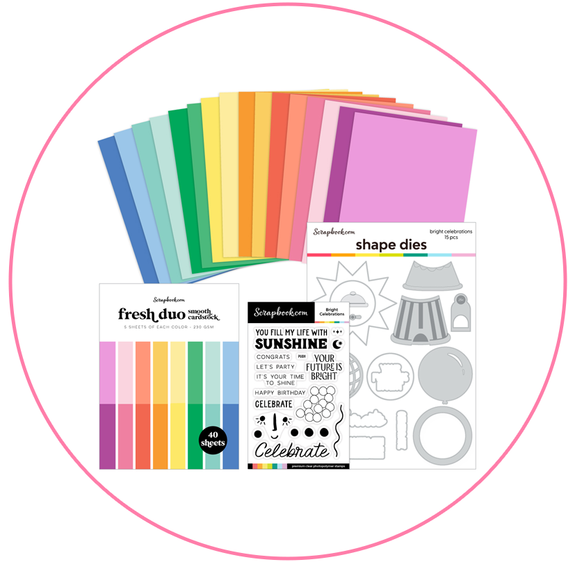 Scrapbook.com - Bright Celebrations Bundle - Dies, Paper, Stamps