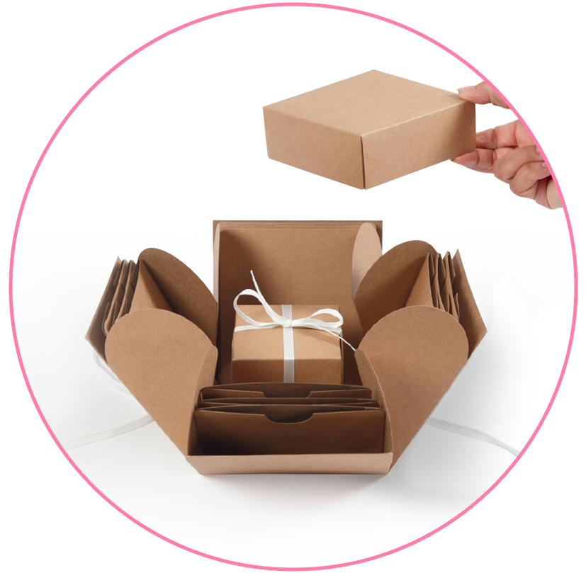 Scrapbook.com - DIY Customizable Explosion Box - Multi Piece Set with Ribbon - Kraft - 4.75 x 4.75