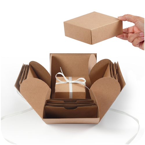 Scrapbook.com - DIY Customizable Explosion Box - Multi Piece Set with Ribbon - Kraft - 4.75 x 4.75