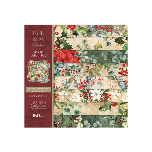 Crafter's Companion - Holly & Ivy Collection - 8 x 8 Vellum Pad - Nature's Garden