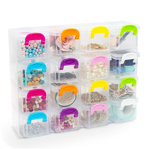 Scrapbook.com - Mini Snap & Store Cube Bins - 16 Box Shelf Organizer - Rainbow Set