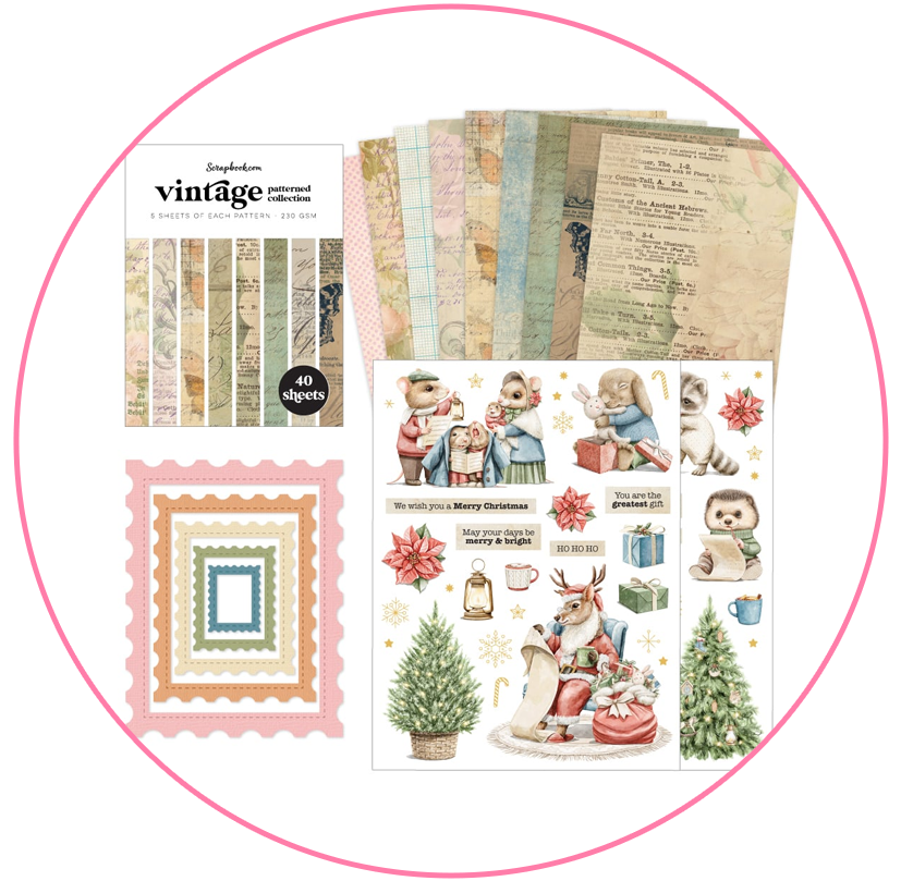 Scrapbook.com - Vintage Winter Postage Bundle - Dies, Paper, Rub-ons