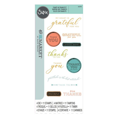 Sizzix - 49 and Market Collection - Framelits Dies with Clear Stamps - Thankful Sentiments