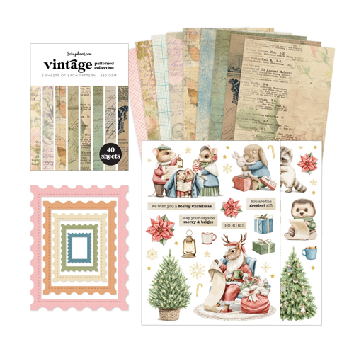 Scrapbook.com - Vintage Winter Postage Bundle - Dies, Paper, Rub-ons