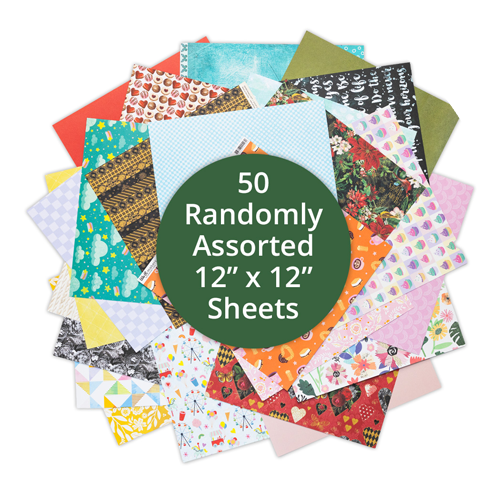 Mystery Paper Pack - Assorted 12 x 12 Double Sided Cardstock - 50 Sheets