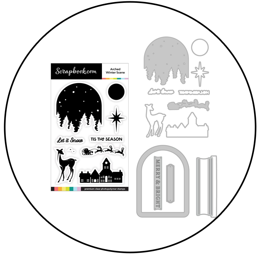 Scrapbook.com - Photopolymer Stamp Set and Decorative Die Set - Arched Snow Globe With Add-Ons