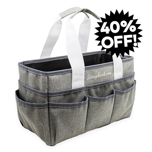 Scrapbook.com - Craft Caddy - Multi-Pocket Organizer Tote - Gray and White Oxford Fabric with Reinforced Handles