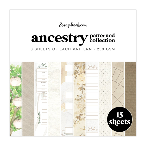 Scrapbook.com - Ancestry - Patterned Cardstock Paper Pad - Double Sided - 12 x 12 - 15 Sheets
