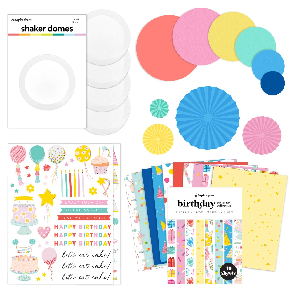 Scrapbook.com - Birthday Party Bundle - Dies, Paper, Rub-Ons, Shaker Domes