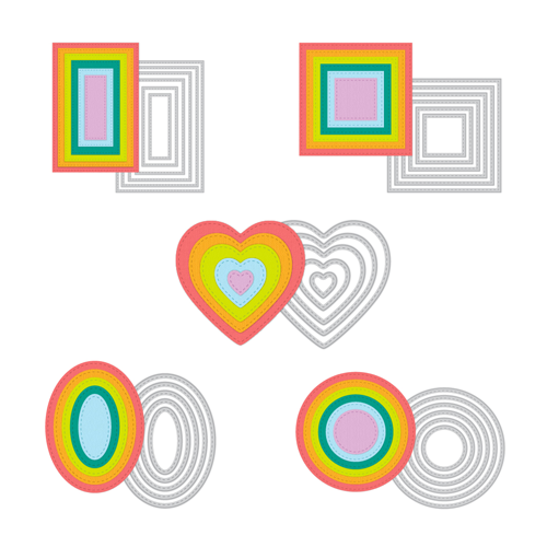 Scrapbook.com - Nested Stitched Basics Bundle - Circles, Hearts, Ovals, Rectangles, Squares