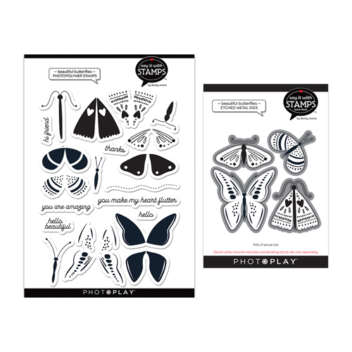 PhotoPlay - Say It With Stamps Collection - Clear Photopolymer Stamp and Etched Dies - Beautiful Butterflies Bundle