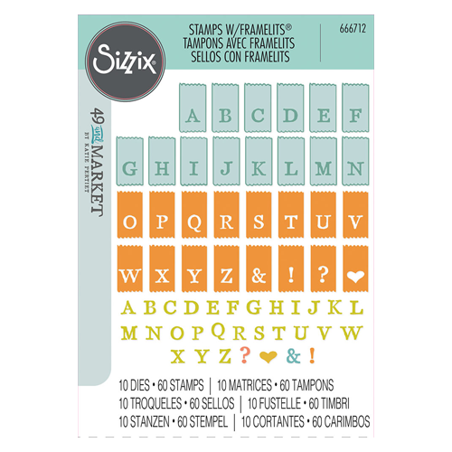 Sizzix - 49 and Market Collection - Framelits Dies with Clear Stamps - Tab Stamp Alpha