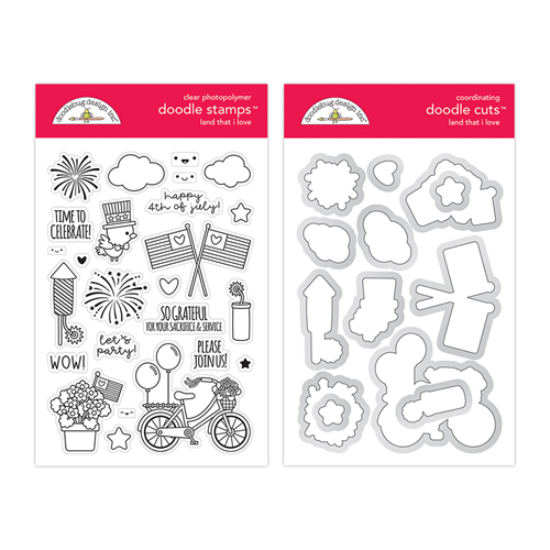 Doodlebug Design - Land That I Love Collection - Die and Clear Photopolymer Stamp Set