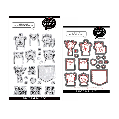 PhotoPlay - Say It With Stamps Collection - Clear Photopolymer Stamp and Etched Dies - Pocket Pals Bundle