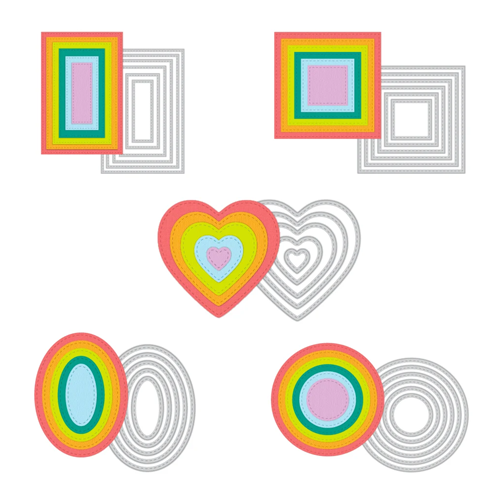 Scrapbook.com - Nested Stitched Basics Bundle - Circles, Hearts, Ovals, Rectangles, Squares