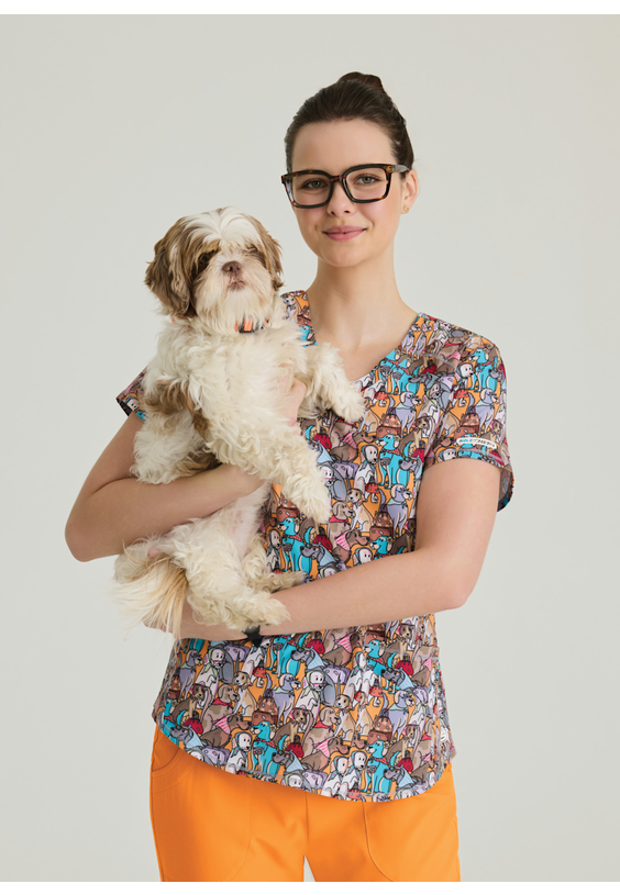 Skechers Travel Retrievers V-Neck Print Scrub Tops