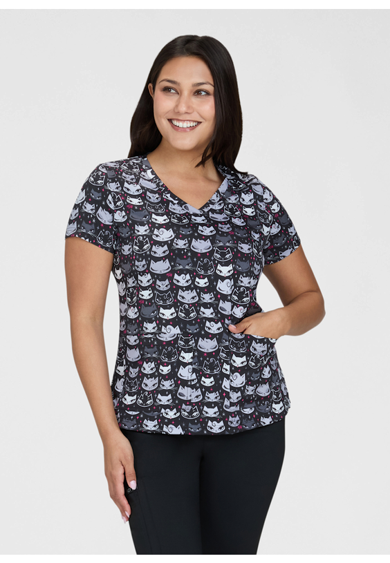 Koi Artist Series Leslie Billy Cat V-Neck Print Scrub Top