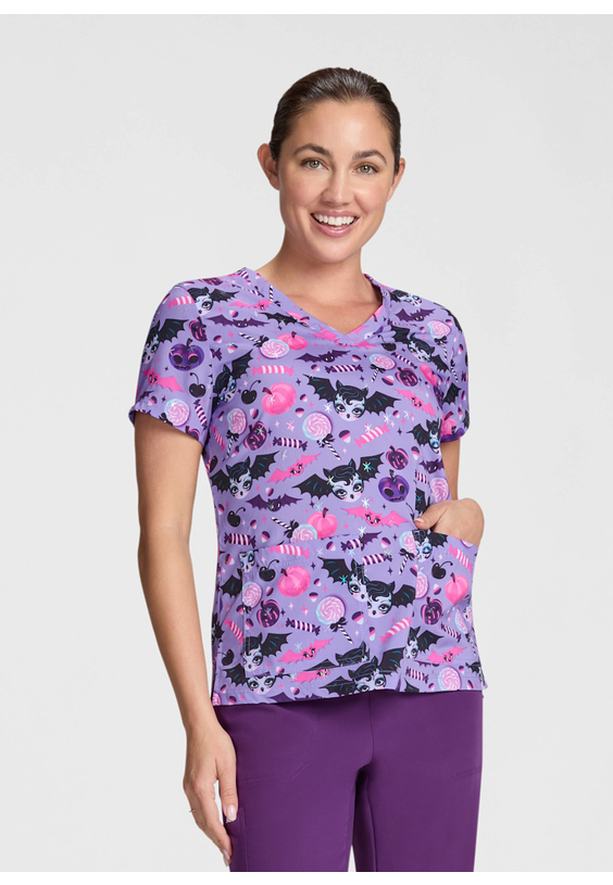 Koi Artist Series Vampire Bat Dolly V-Neck Print Scrub Top