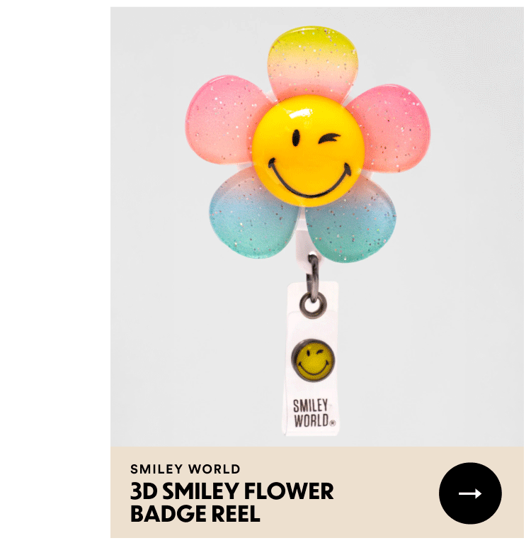 Smiley World | 3D Smiley Flower Badge Reel | Shop Now