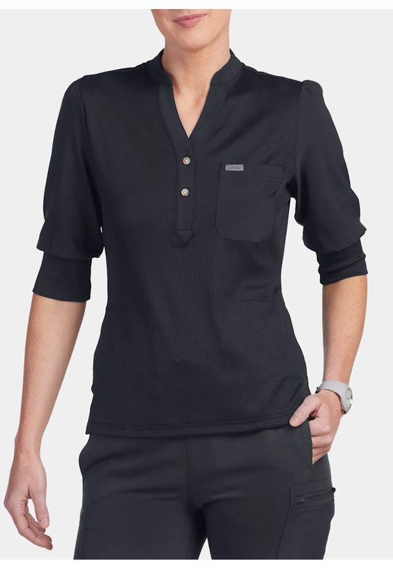 Landau Forward 3-Pocket Rib Knit Collar Scrub Top