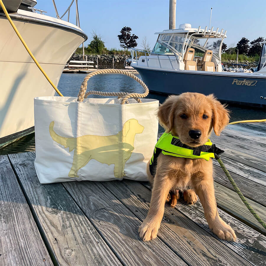 A puppy with the Golden Retriever Large Tote