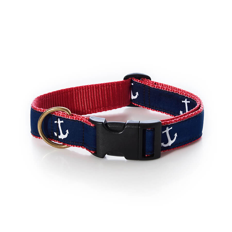Belted Cow Dog Collar in Anchors