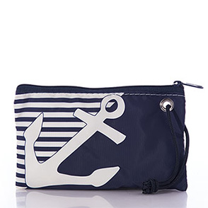Breton Stripe White Anchor Wristlet