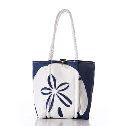 White on Navy Sand Dollar Handbag
