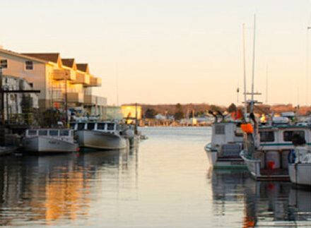 Boats docked at a harbor in Maine