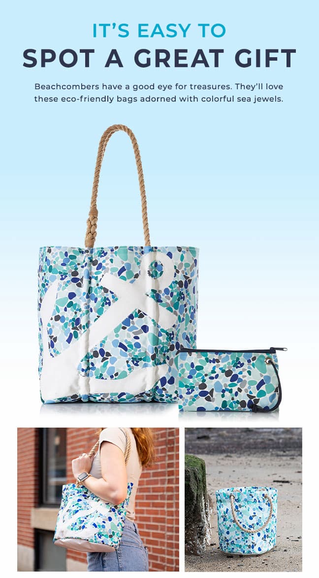 It's Easy to Spot a Great Gift. Beachcombers have a good eye for treasures. They'll love these eco-friendly bags adorned with colorful sea jewels.