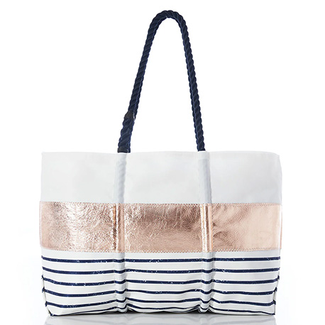 Rose Gold-on-Navy Mariner Stripe Large Tote