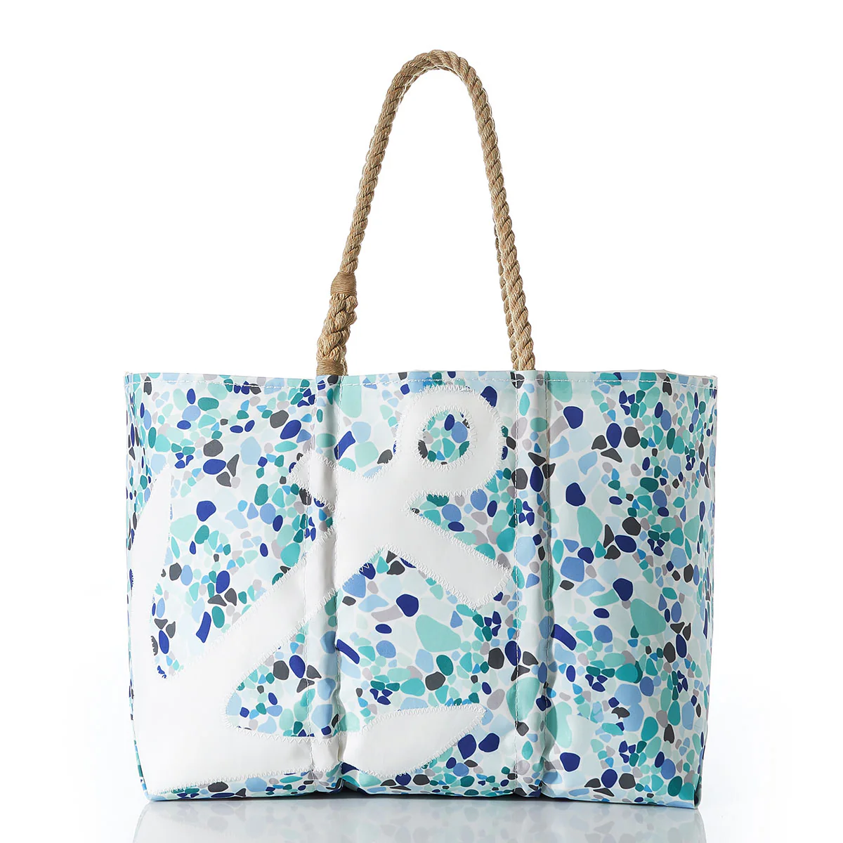 Image of White Anchor on Sea Glass Print Large Tote