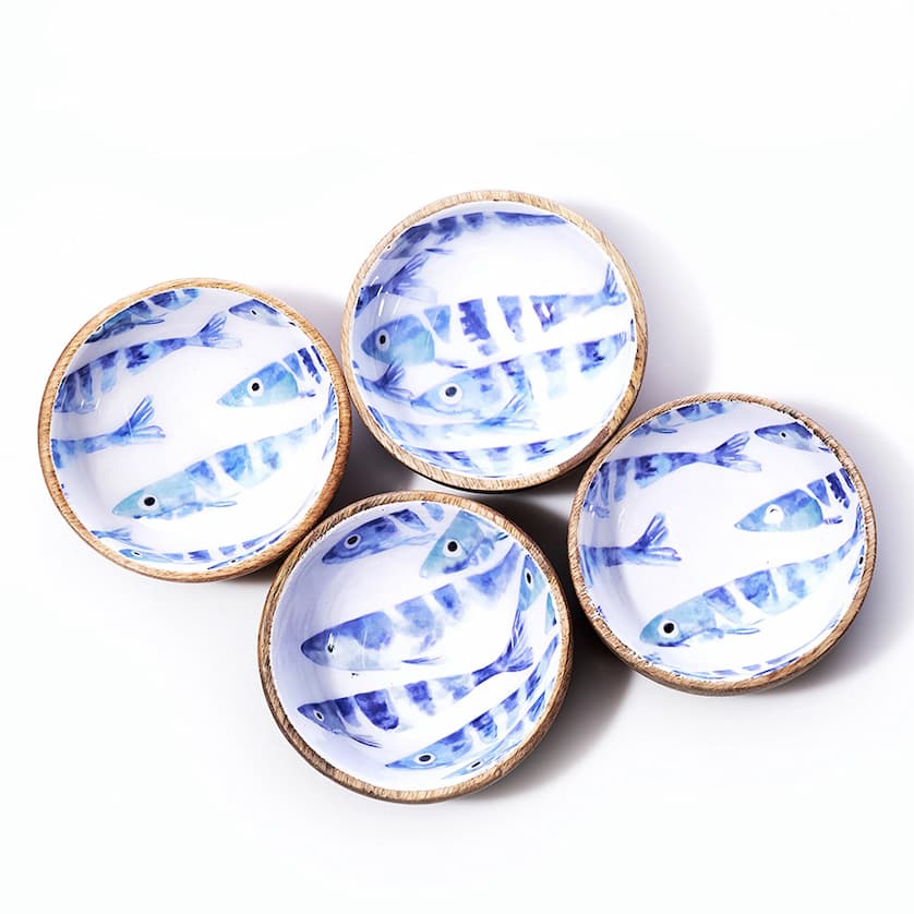 Enameled Wood Bowl - Striped Fish