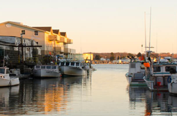Boats docked at a harbor in Maine