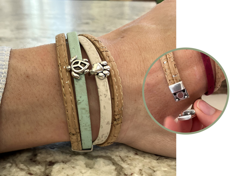 Classic Cork Bracelet - Paw on White & Turtle on Mint Green