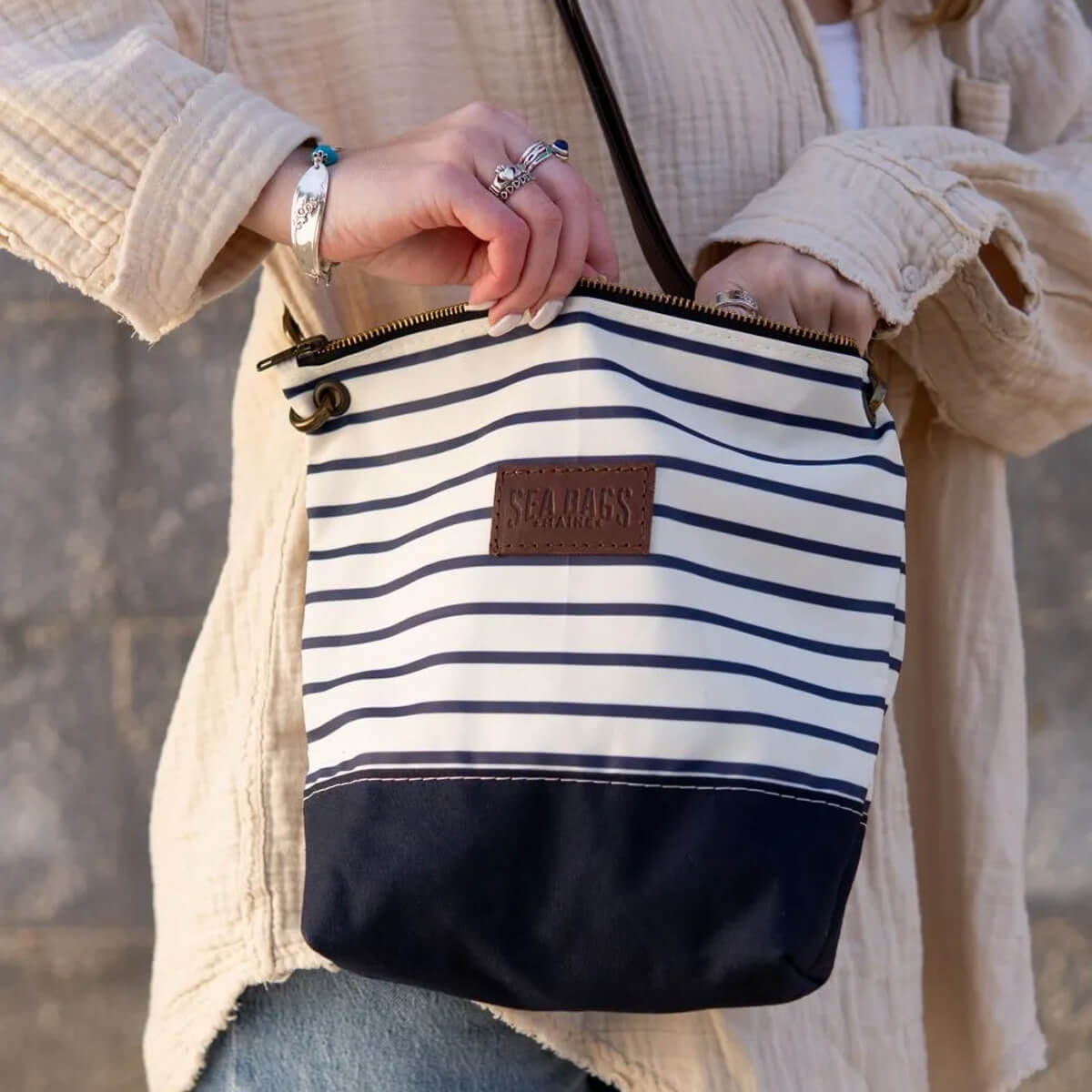 Navy Mariner Stripe Chebeague Crossbody Bag